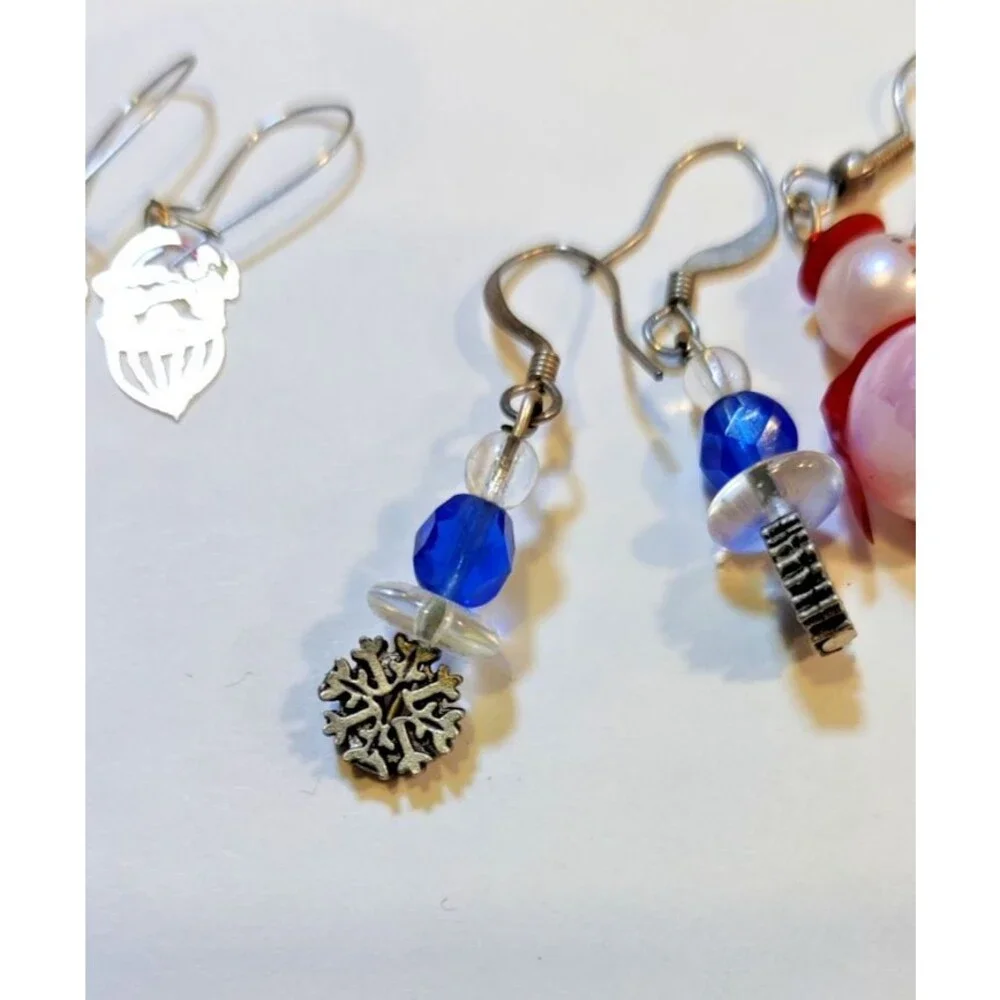 Lot if 4 Pairs of Christmas, Winter Earrings-Christmas Tree, Santa, Snowman, ETC